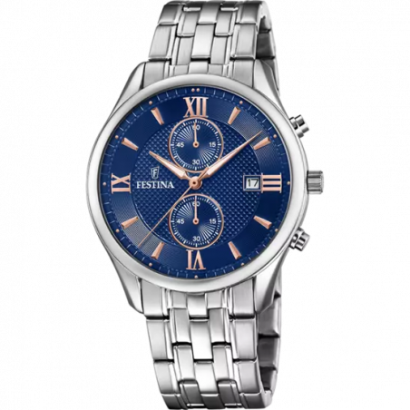 Orologio Cronografo Uomo Festina F6854/6 Timeless in Acciaio Silver e Blu
