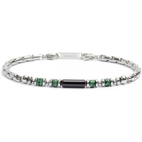 Bracciale Unisex Marlù 30BR0017-N in Acciaio Silver con Pietre Nere e Verdi ed Ematite