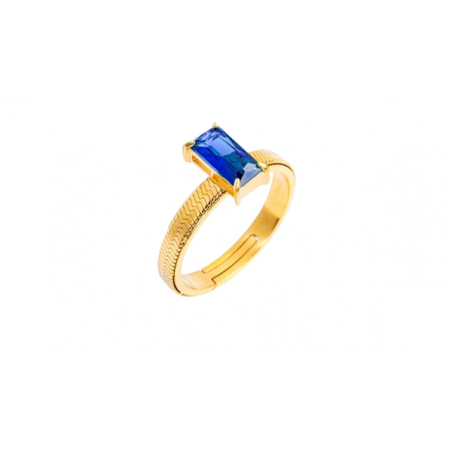 Anello Donna Marlù Sparkless 31AN0003GB-M in Acciaio Pvd Oro Con Cristallo Blu